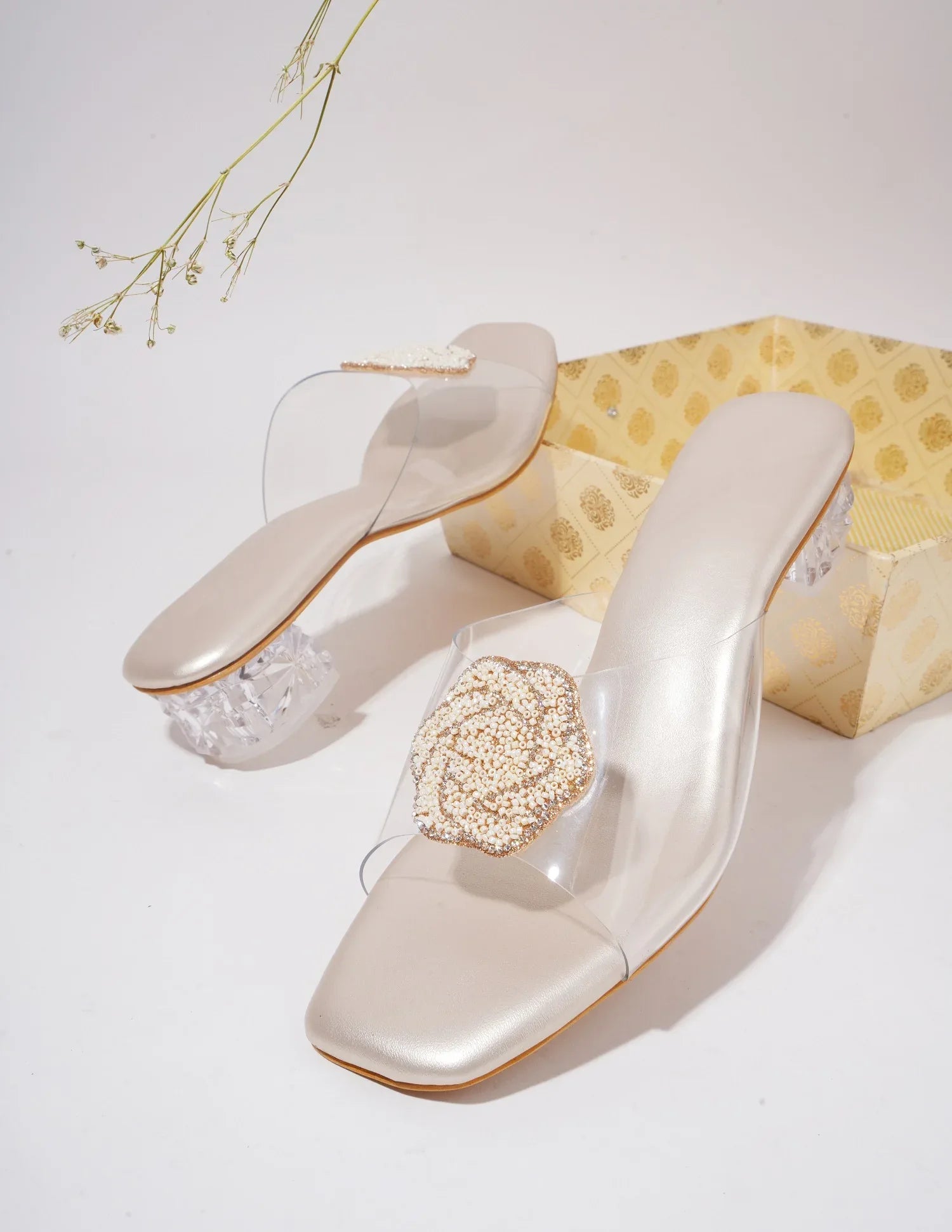 Elegant Crystal Accent Block Heels