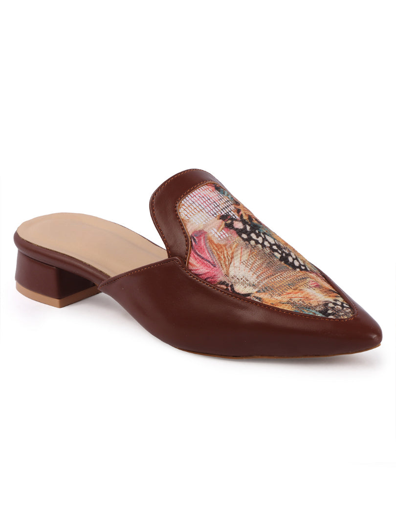 Flora Pointed Toe Printed panel Designer Mules