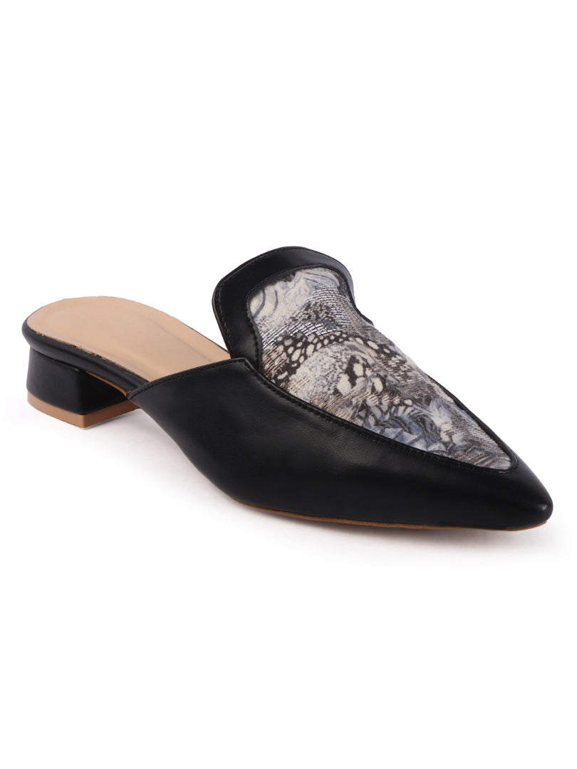 Flora Pointed Toe Printed panel Designer Mules