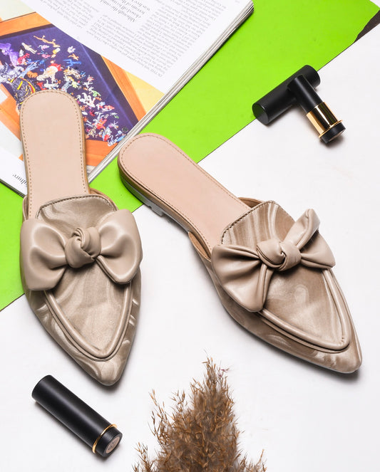 Elegant Bow Accent Pointed Mule Flats for Women