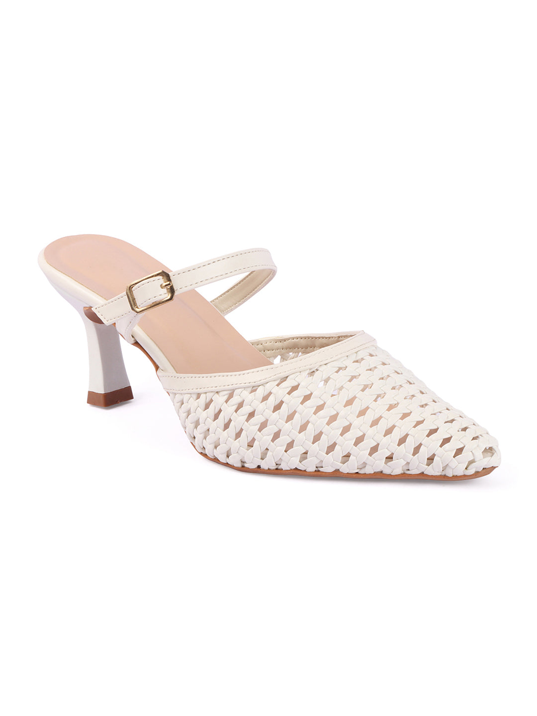 Muse Woven Pointed-Toe Kitten Heel Mules