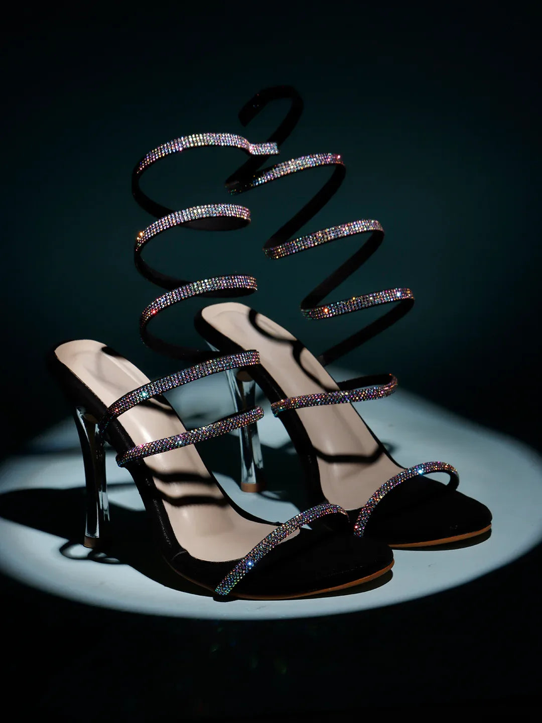 Glam Studded Bow Pointed Slingback Heels
