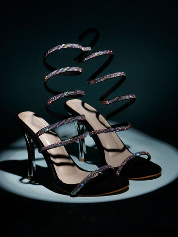 Glam Studded Bow Pointed Slingback Heels