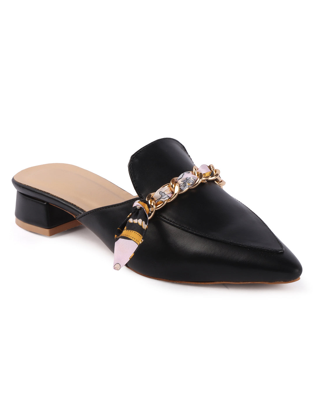 Golden Chain With Fabric Embellshed Solid Mules