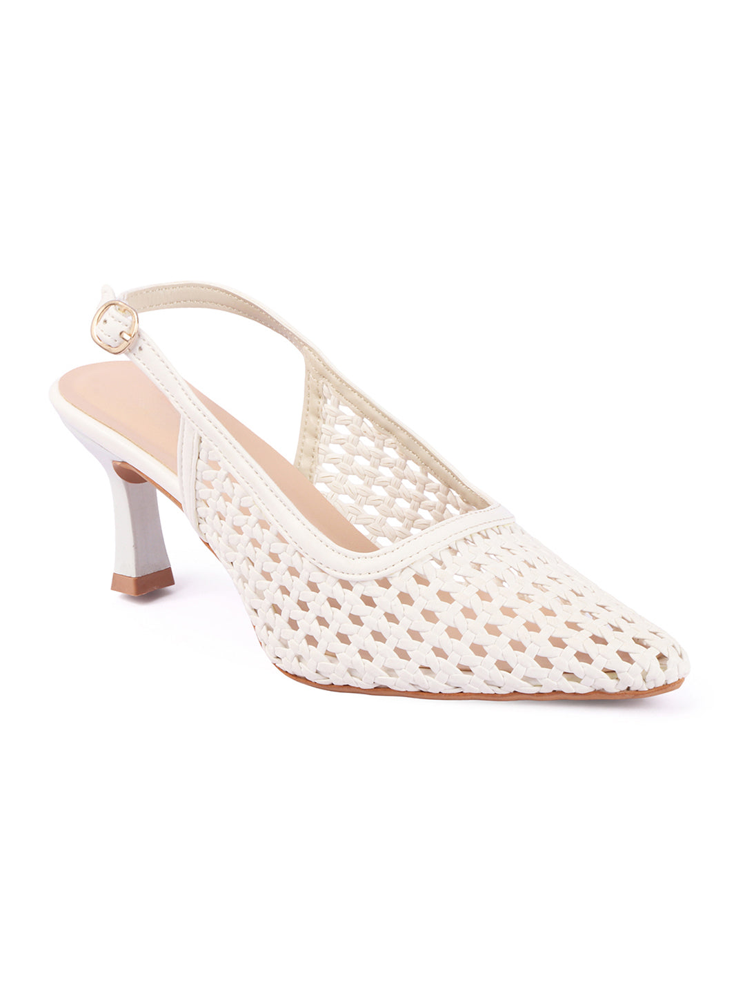 Weave Chic Buckle Strap Kitten Heel Mules