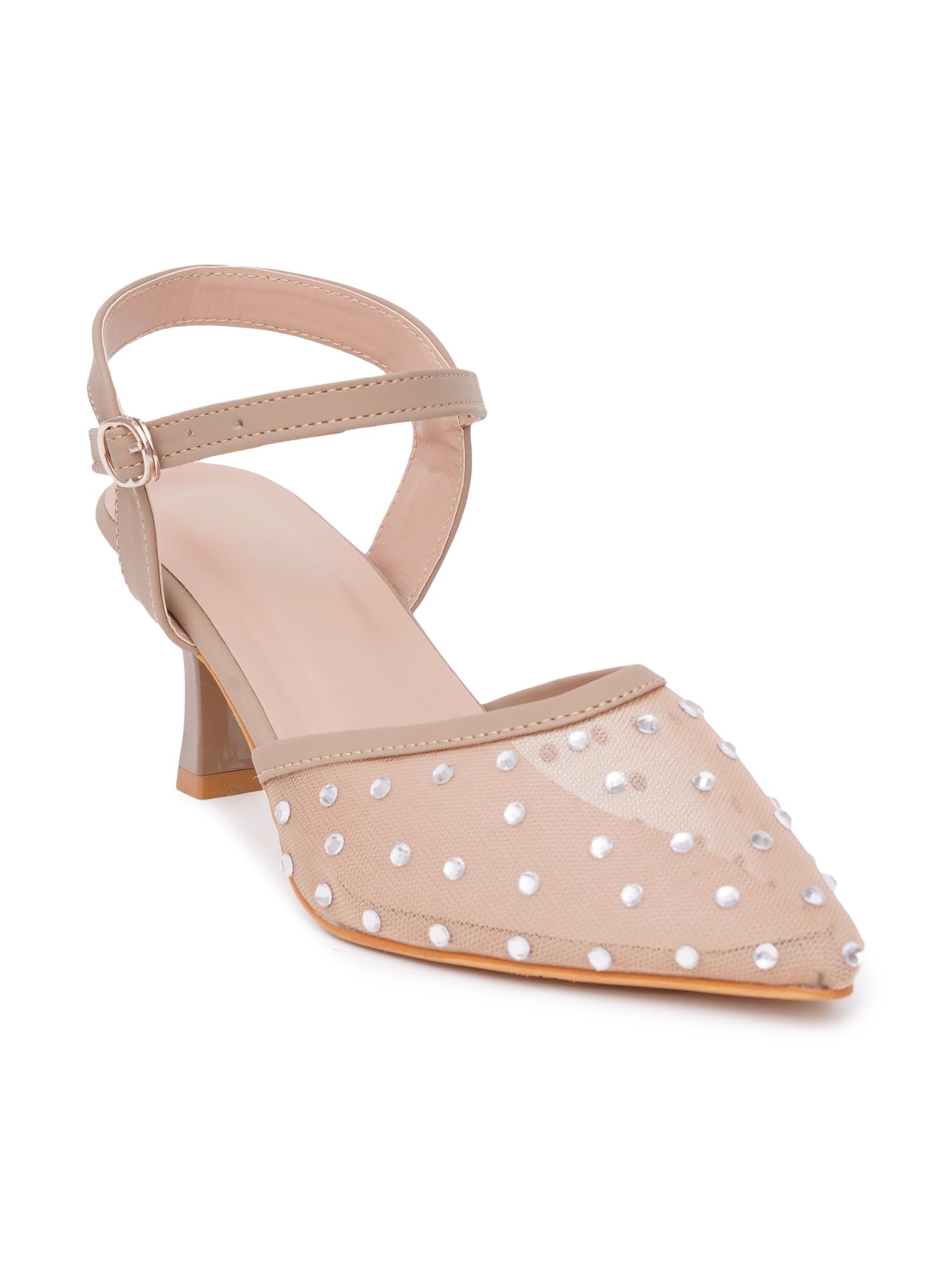 Rhinestone Mesh Pointed Toe Slingback Mules-Kitten Heel