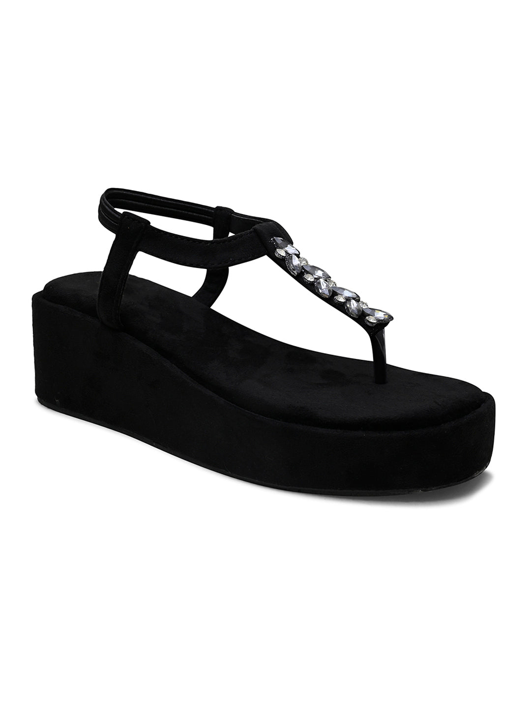 Crystal Embellished Detail Wedge Comfort Heels