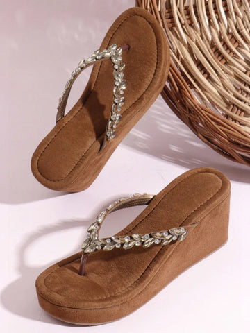 Jewel Detail Comfort Wedge Slides