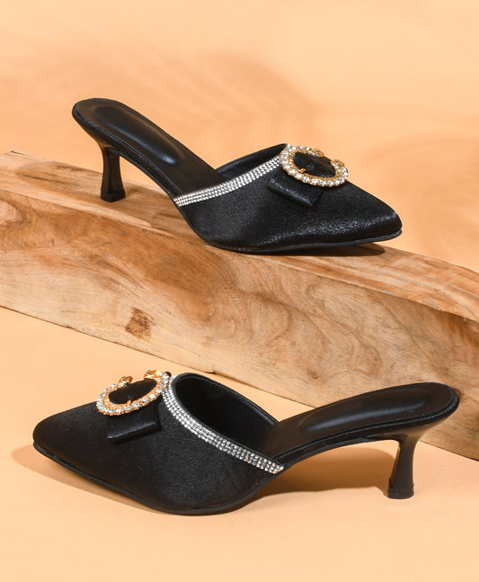 Stylish Pointed Toe Slip-On Heels for Women – Buckle Detail