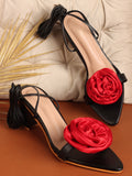 Rose Detail Tie-Up Mid Heel Sandals