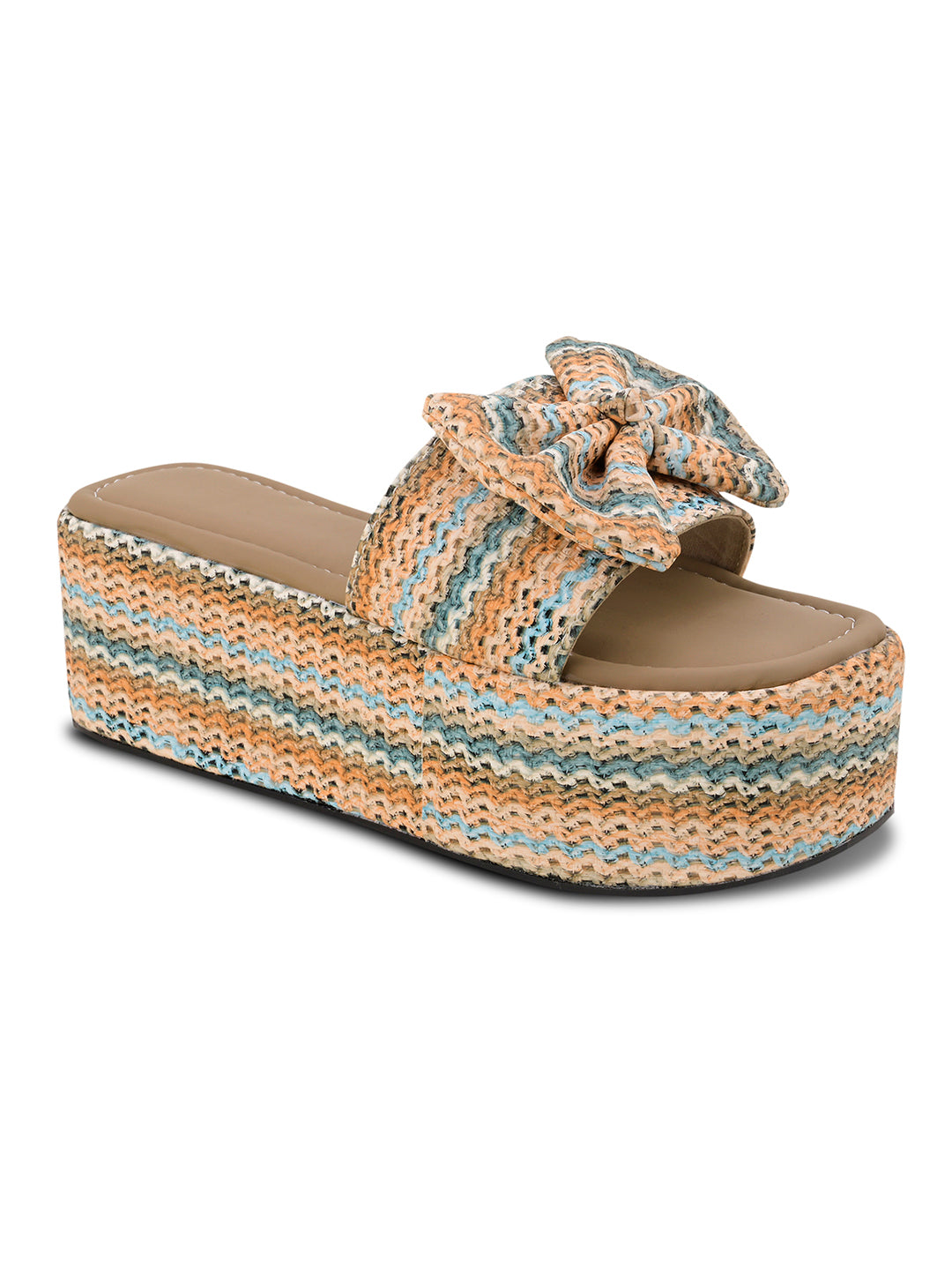 Cozy Knot Knitted Bow Platform Wedge Slides