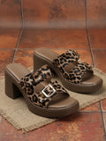 Animal Print Double Buckle Block Heel