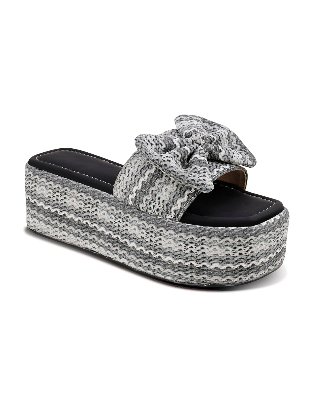 Cozy Knot Knitted Bow Platform Wedge Slides