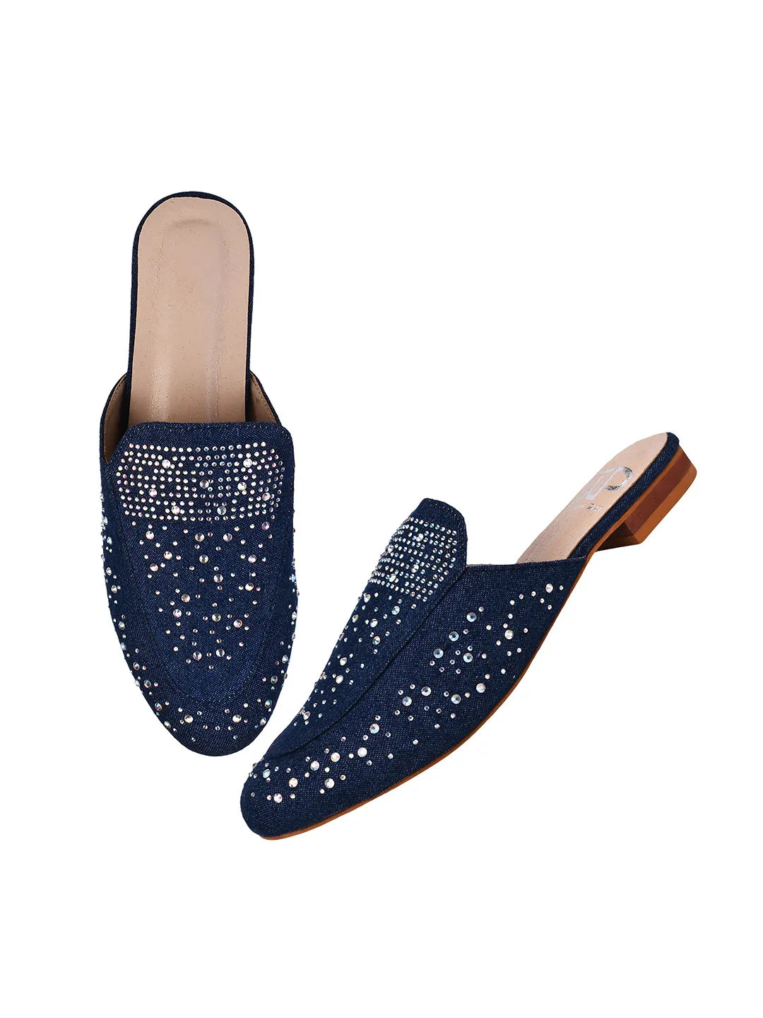 Navy Shimmer Studded Casual Mules
