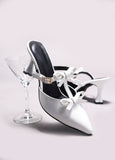 Patent Finish Bow-Detail Kitten Heel Mules