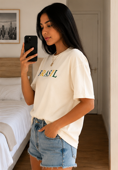 Oversized Brasil Typography Printed T-Shirt