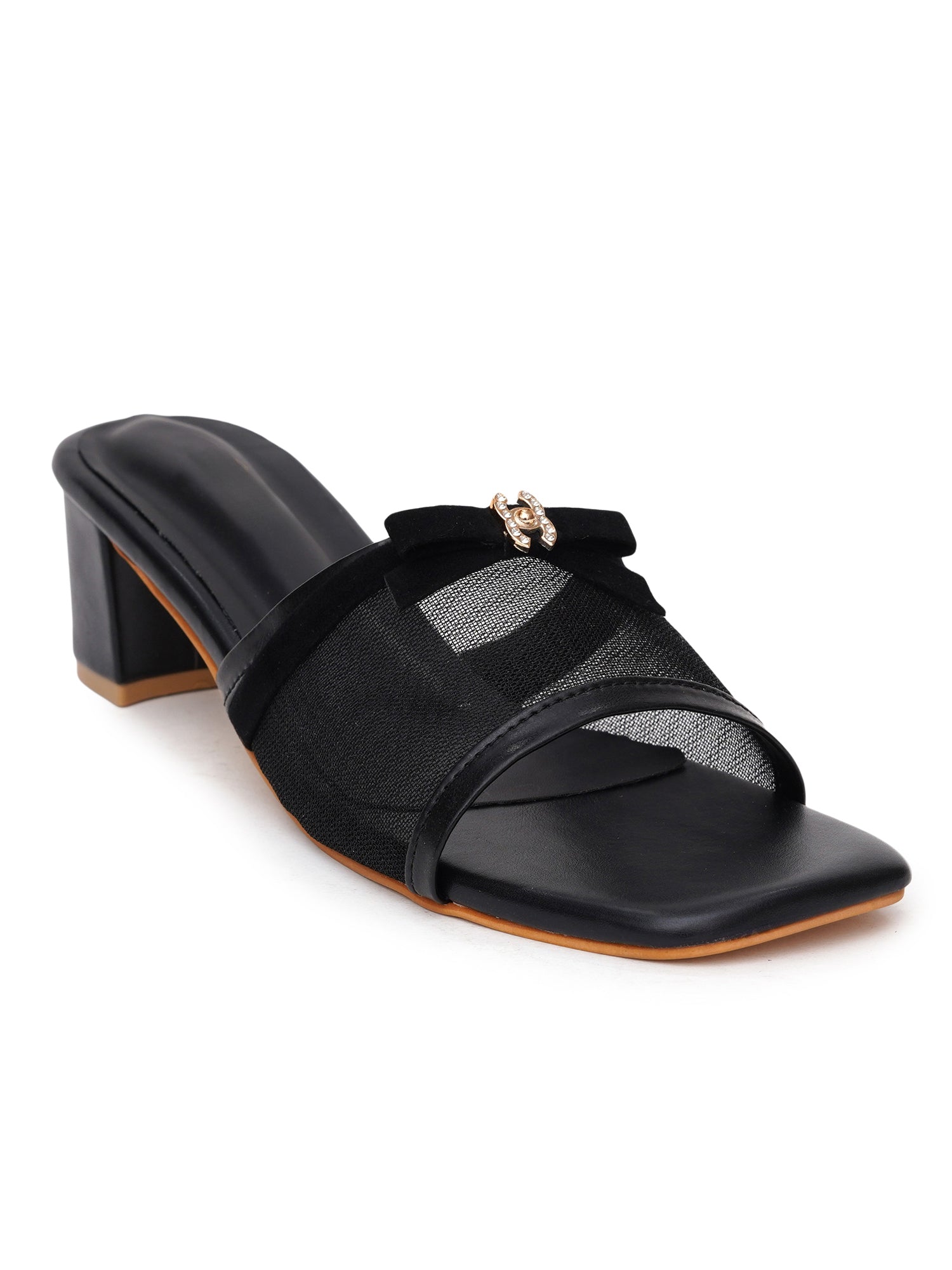 Elegant Open Toe Mesh Bow Block Heel Sandal
