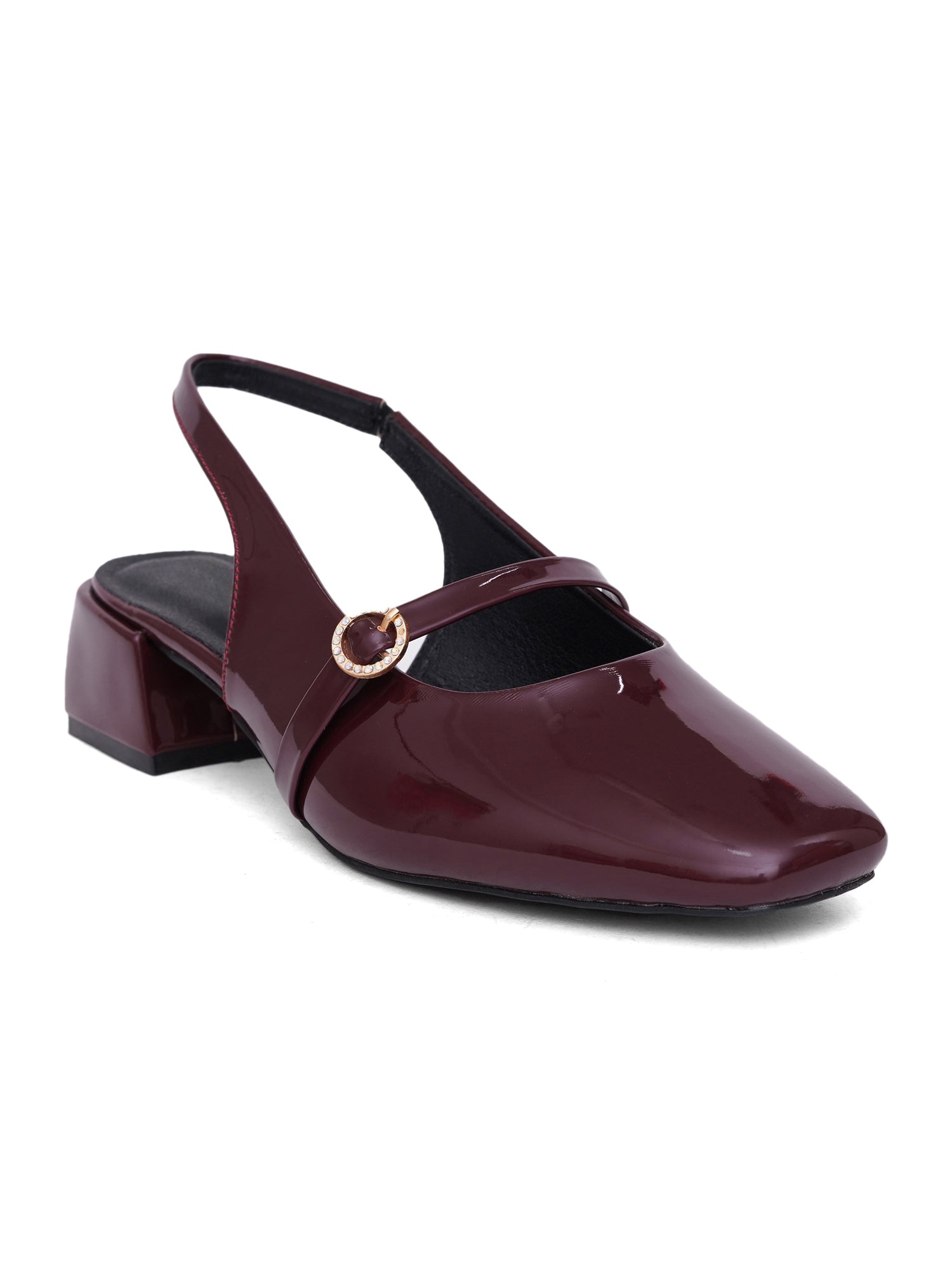 Elegant Patent Finish Mary Jane Slingback Heels with Strap Detail