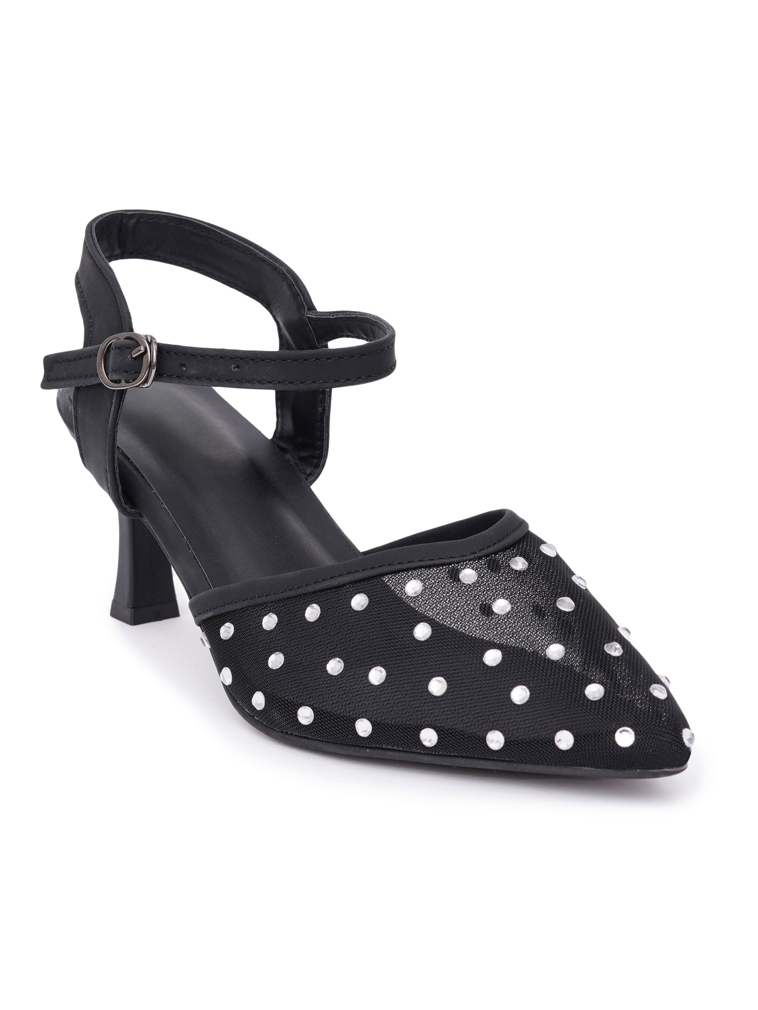 Rhinestone Mesh Pointed Toe Slingback Mules-Kitten Heel