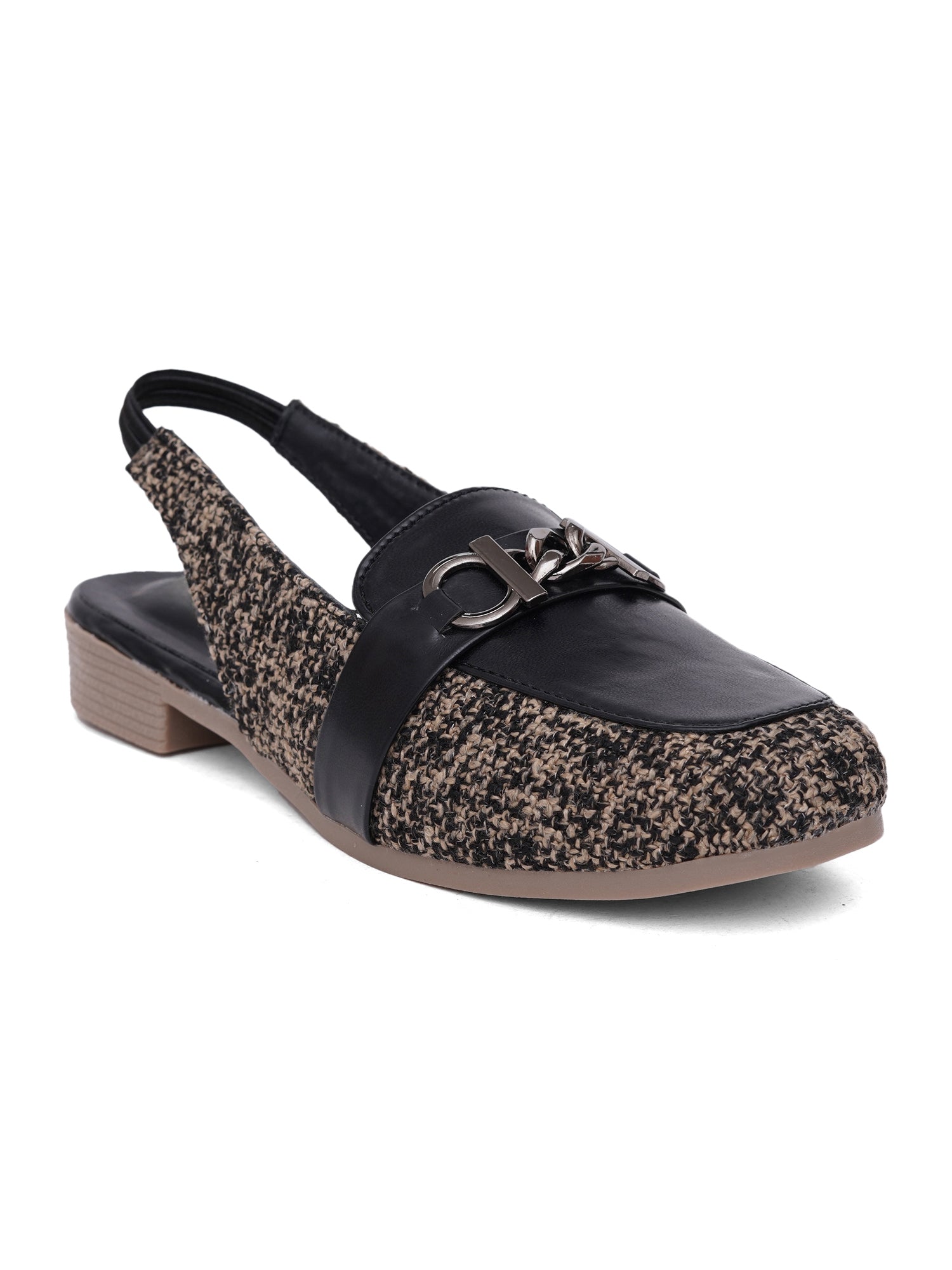 Fashion Tweed Chain Detail Slingback Mules
