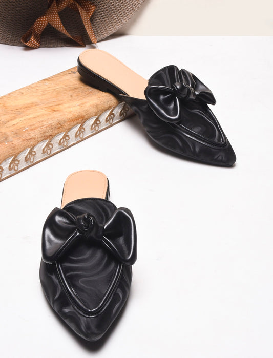 Elegant Bow Accent Pointed Mule Flats for Women