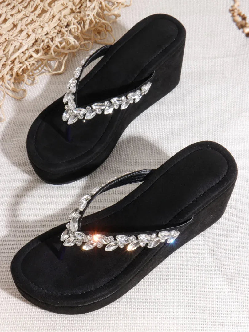 Jewel Detail Comfort Wedge Slides