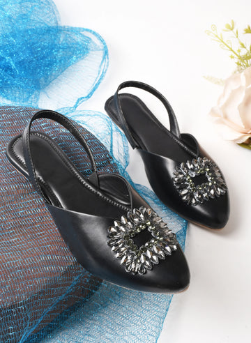 Chic Jewel Buckle Slingback Flats