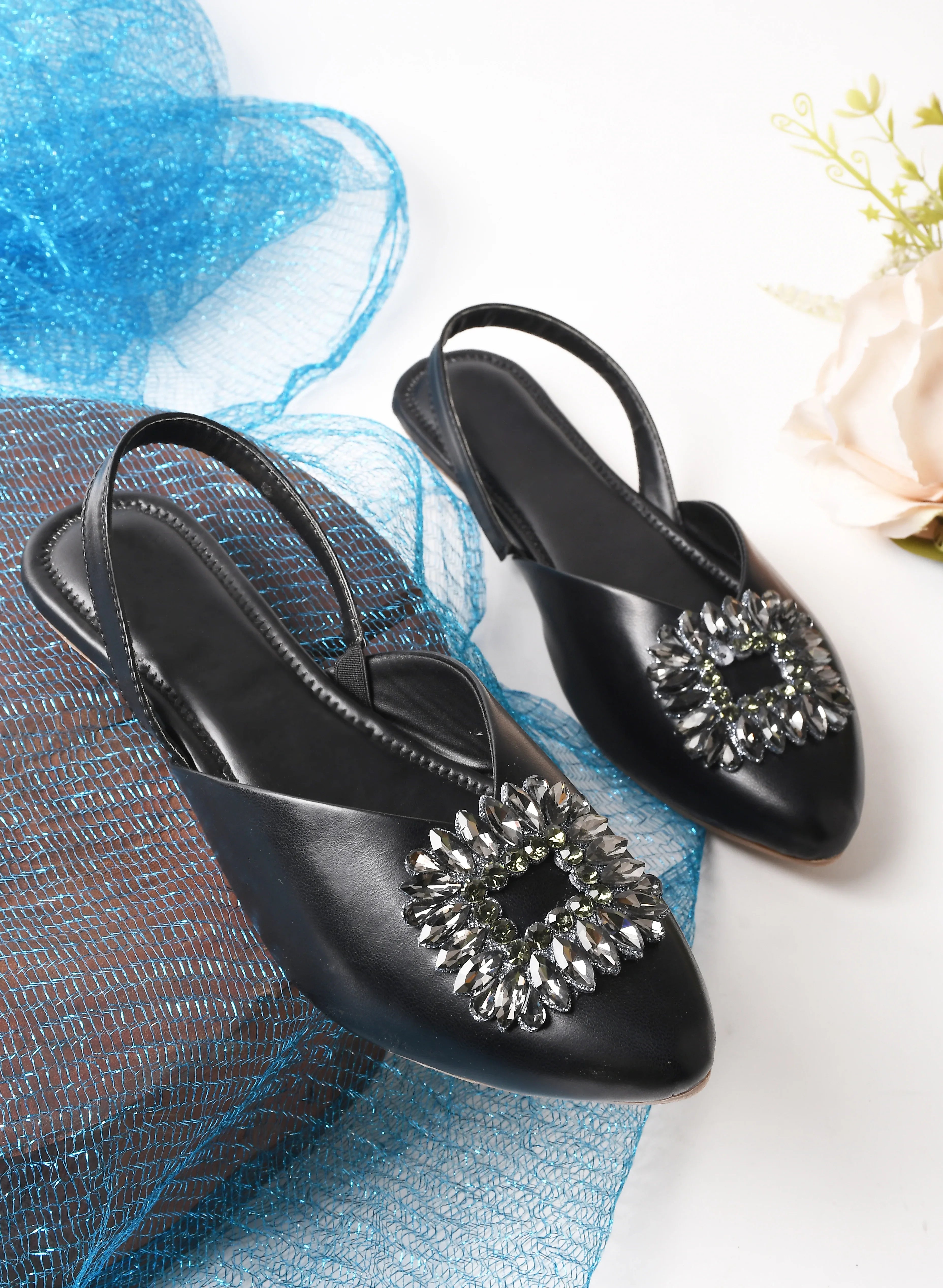 Chic Jewel Buckle Slingback Flats