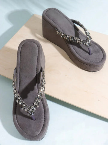 Jewel Detail Comfort Wedge Slides
