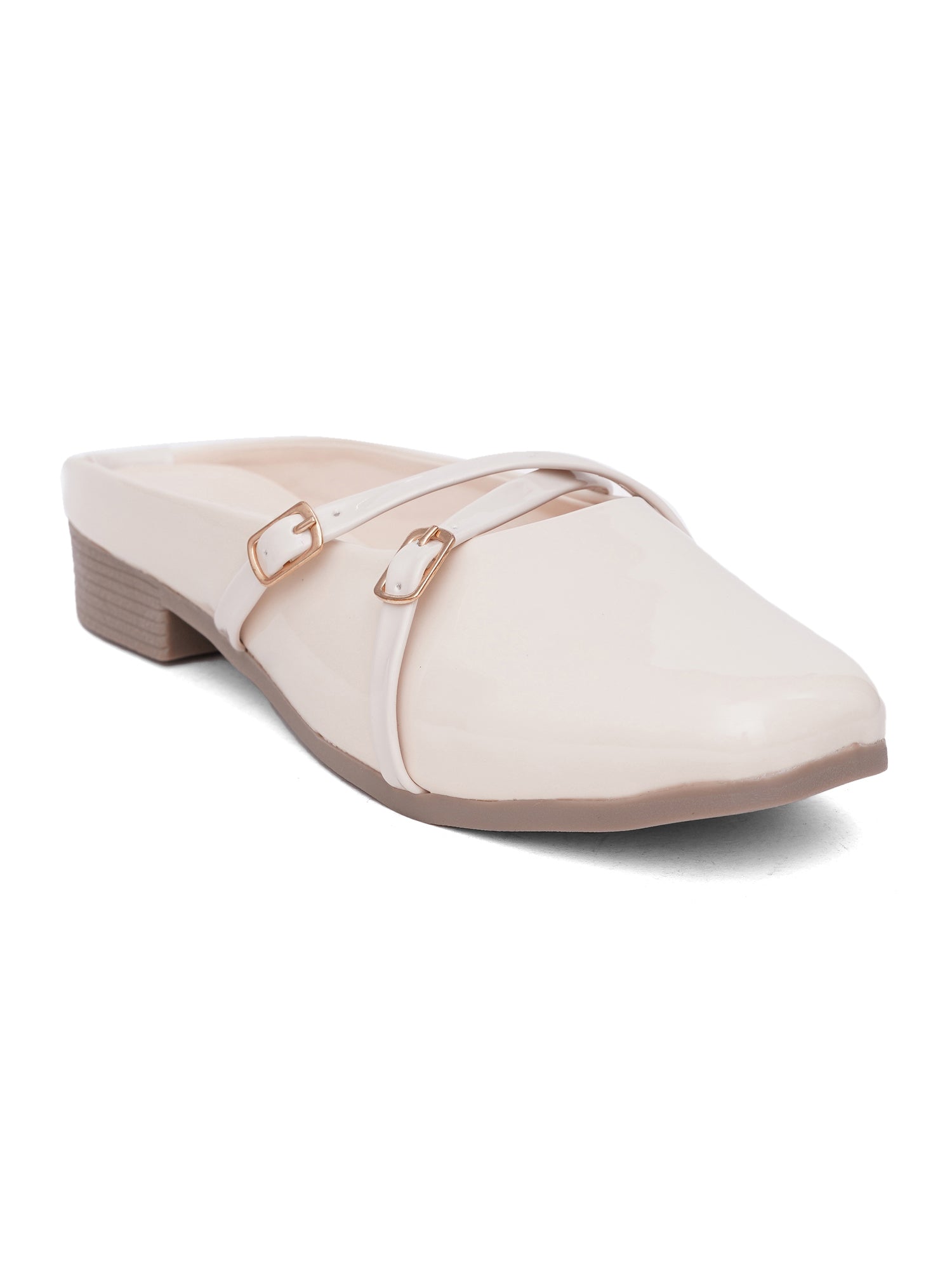 Elegant Double Strap Glossy Pointed Toe Mule Shoes