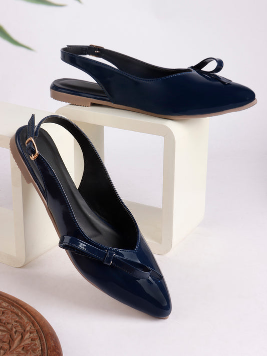 Glossy Pointed Toe Slingback Flat Mules