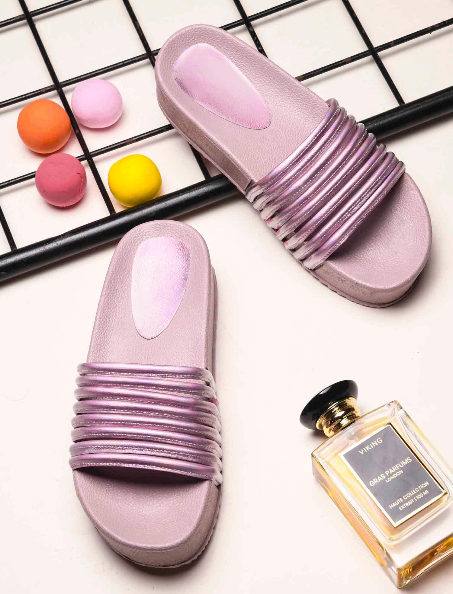 Textured Wide Strap Slides