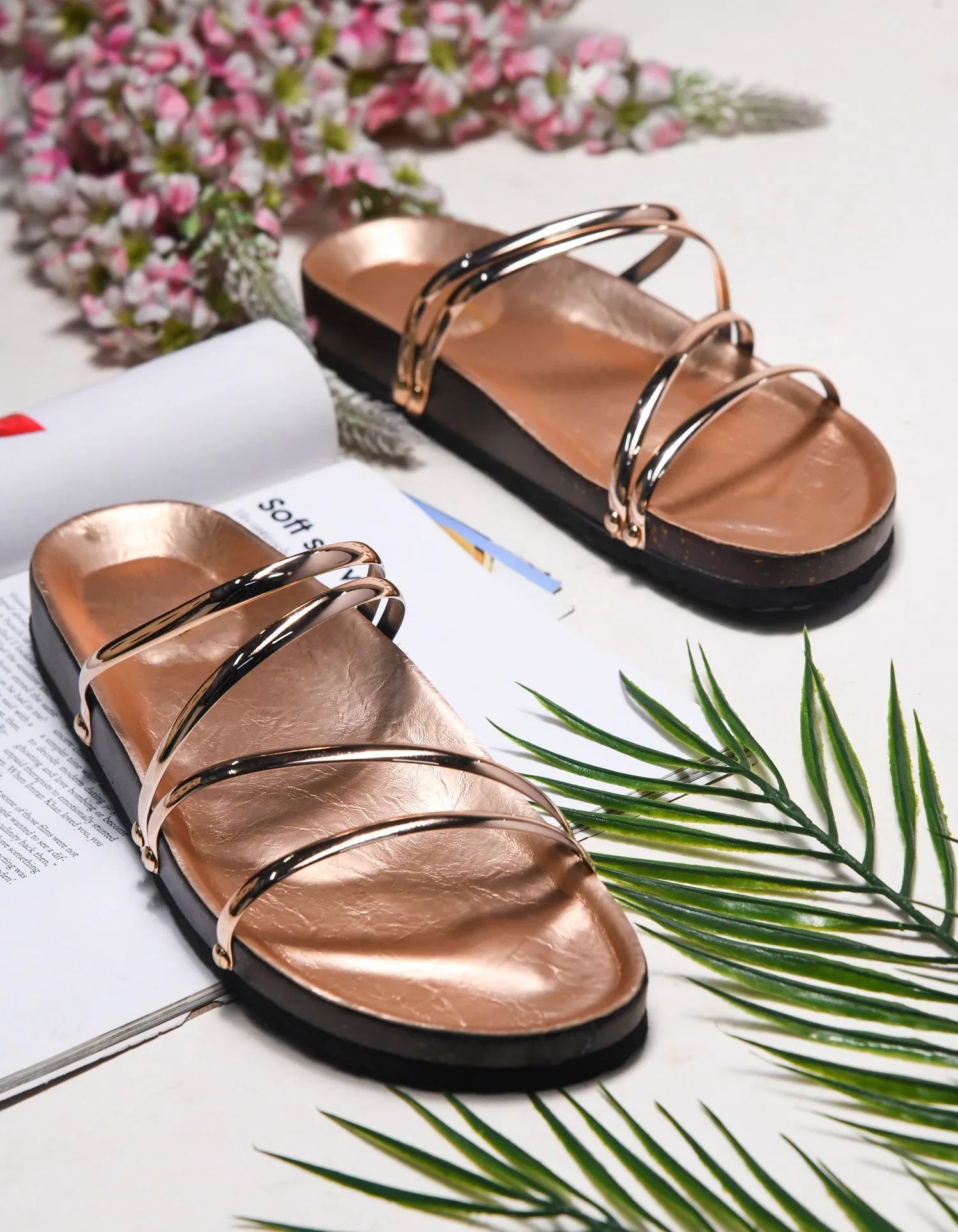 Elegant Spiral Strap Metallic Flats
