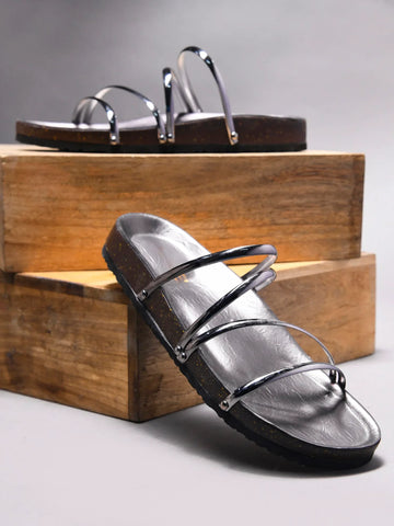 Elegant Spiral Strap Metallic Flats