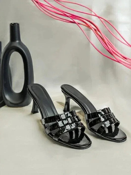 Midnight Weave Stiletto Mules