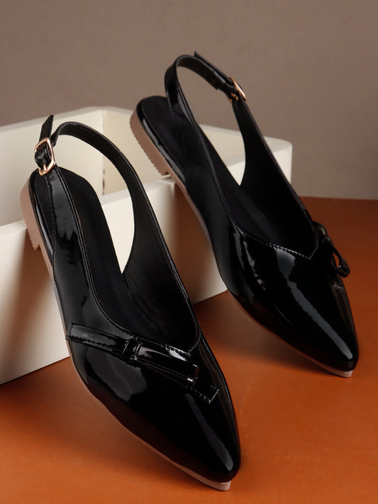 Glossy Pointed Toe Slingback Flat Mules