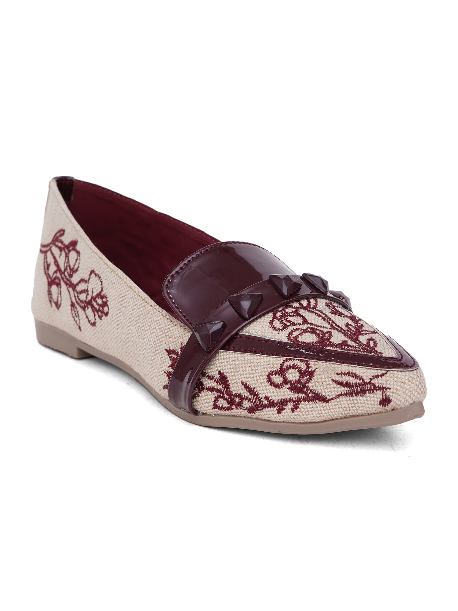 Embroidered Pointed Toe Premium Printed Slip-On Ballet Flats