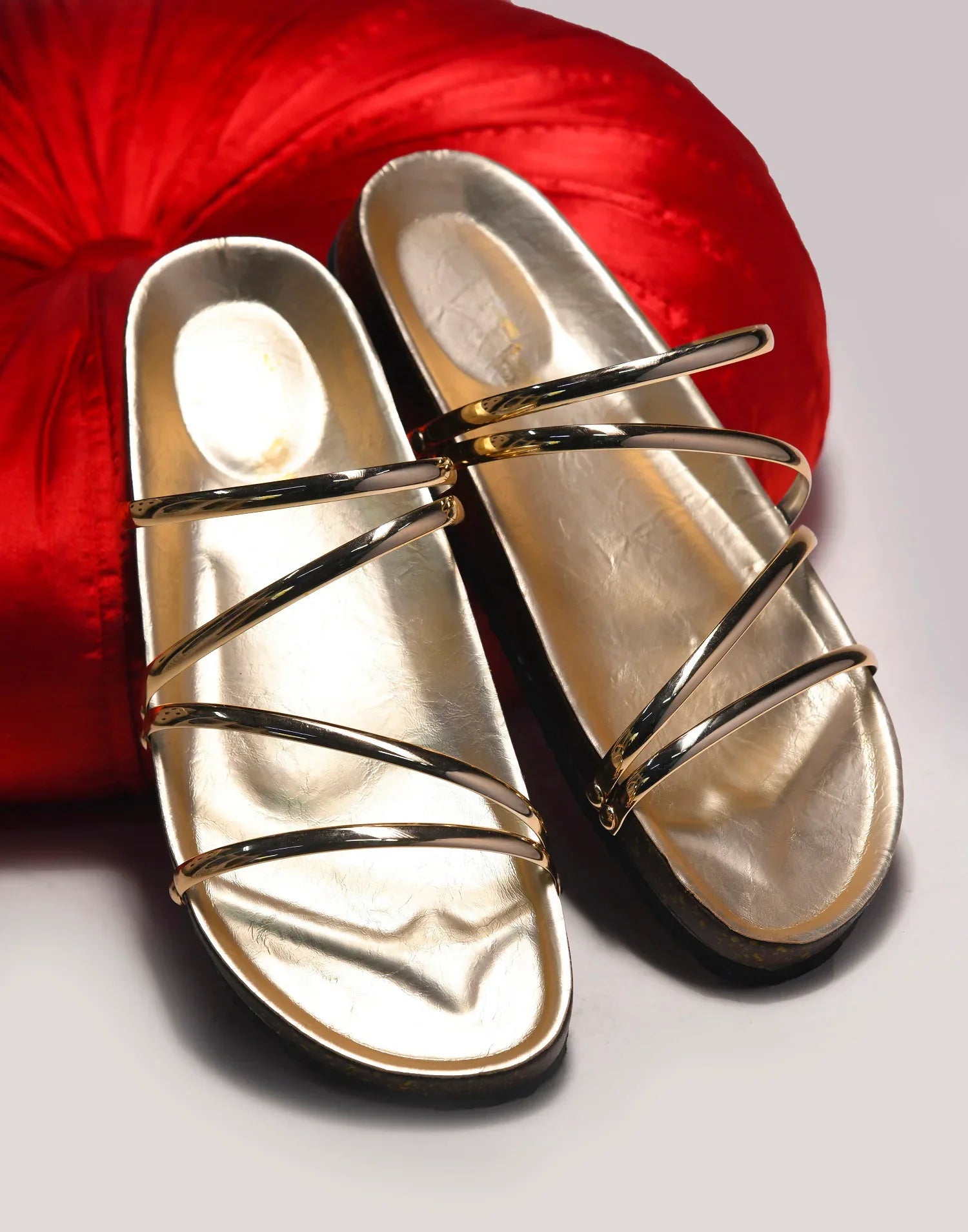 Elegant Spiral Strap Metallic Flats