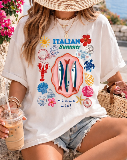 Vacation-Inspired Oversized Italian Summer Graphic Printed T-Shirt