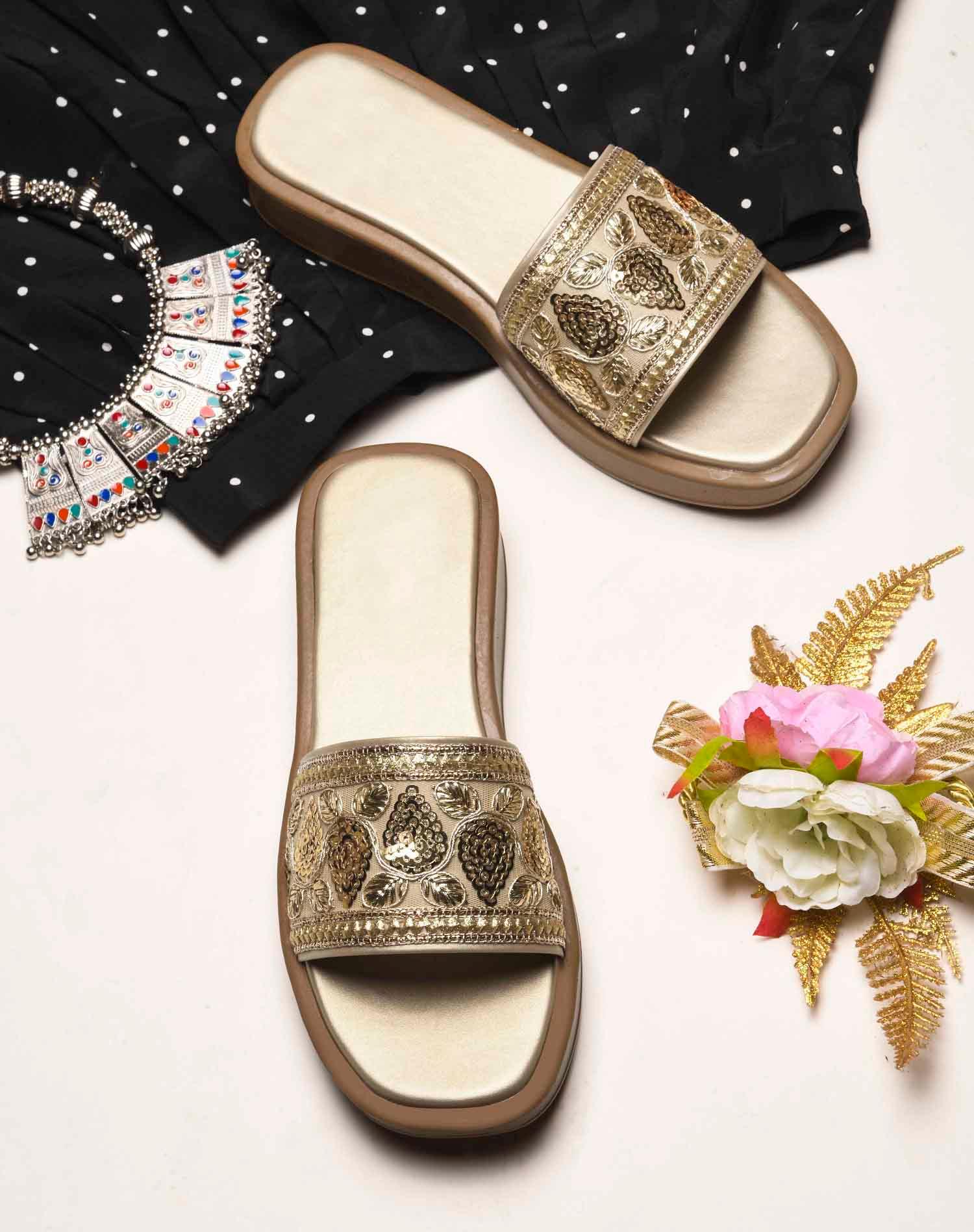 Royal Embroidery Comfort Platform Flats