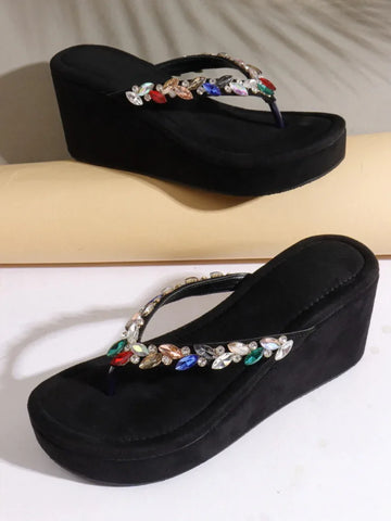 Jewel Detail Comfort Wedge Slides