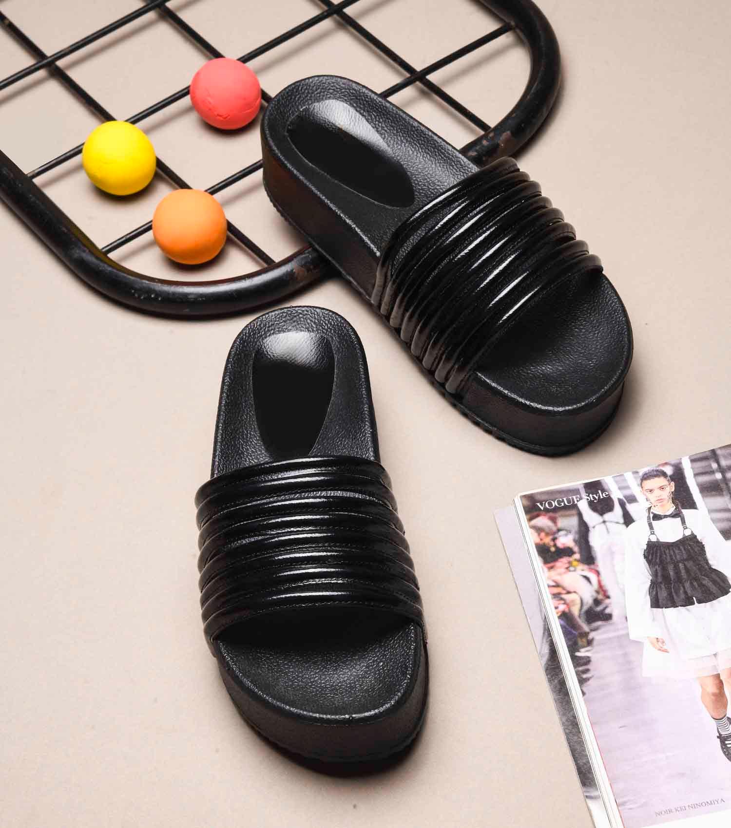 Textured Wide Strap Slides