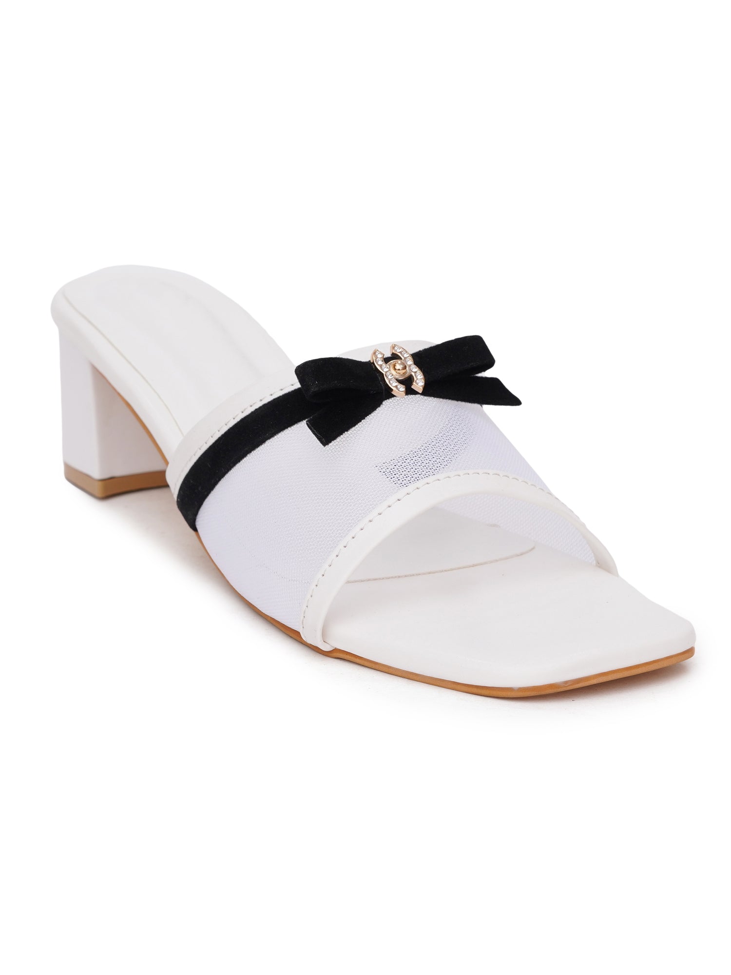 Elegant Open Toe Mesh Bow Block Heel Sandal