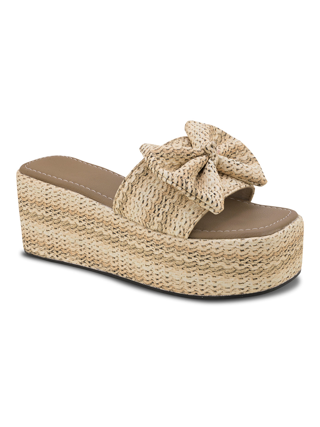 Cozy Knot Knitted Bow Platform Wedge Slides