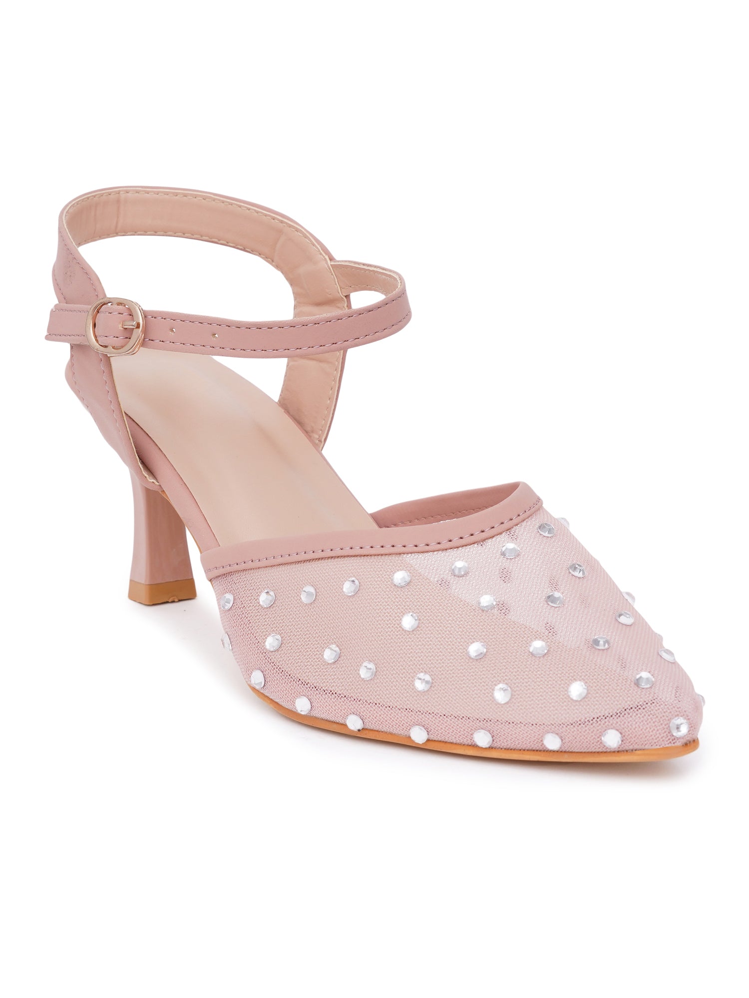 Rhinestone Mesh Pointed Toe Slingback Mules-Kitten Heel