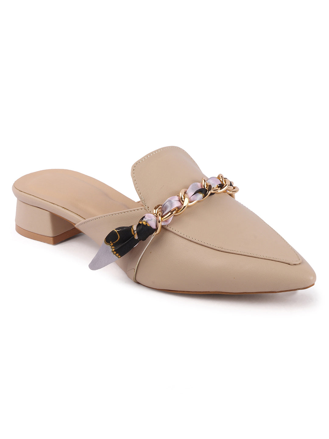 Golden Chain With Fabric Embellshed Solid Mules