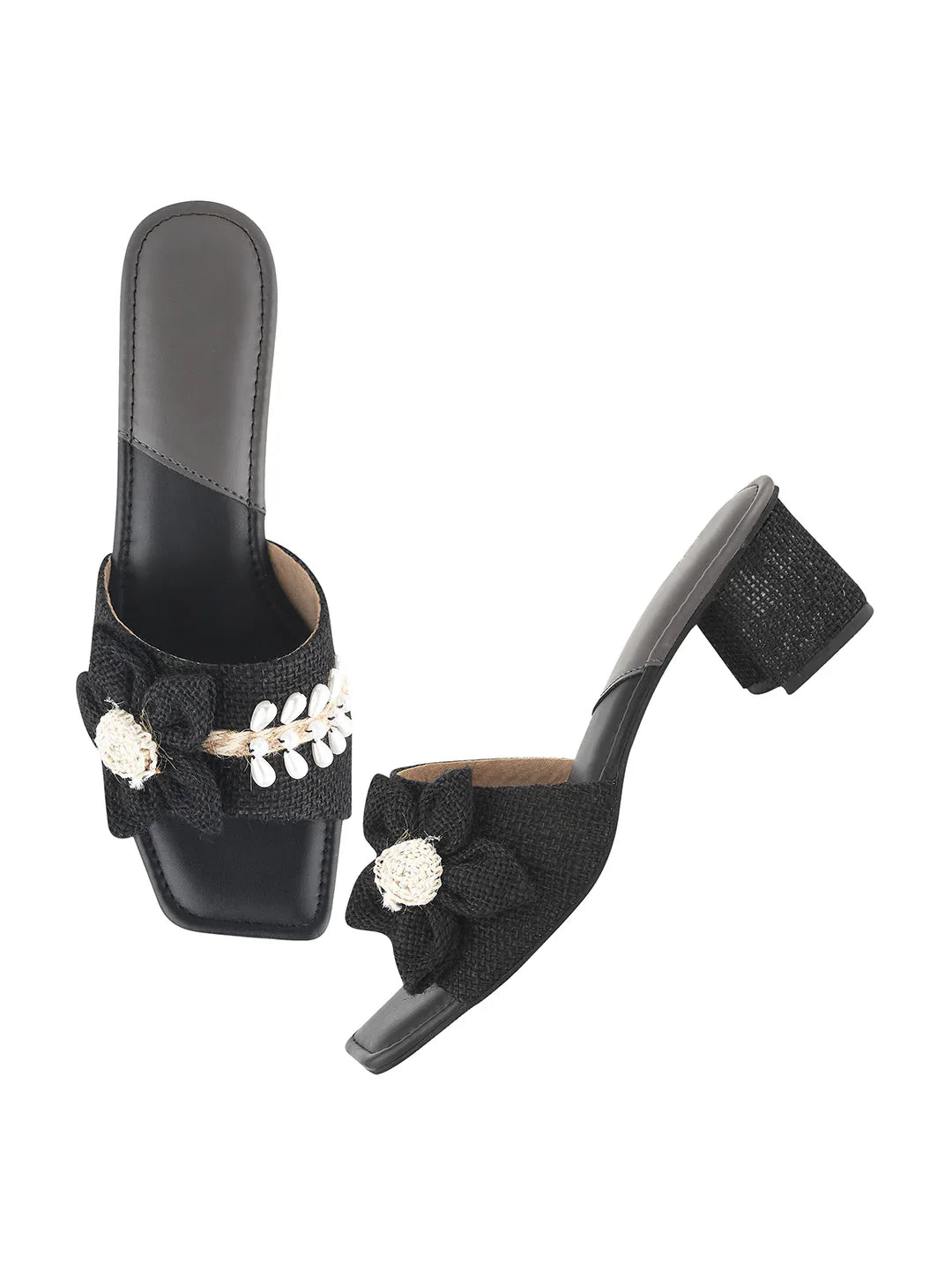 Floral Knot Fabric Block Heels