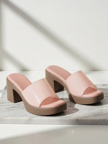 Modern Gloss Strap Mid Heel Slides