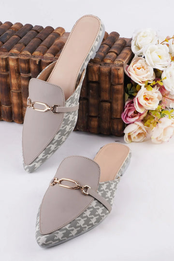 Printed Slip-On Mule with Metal Detail