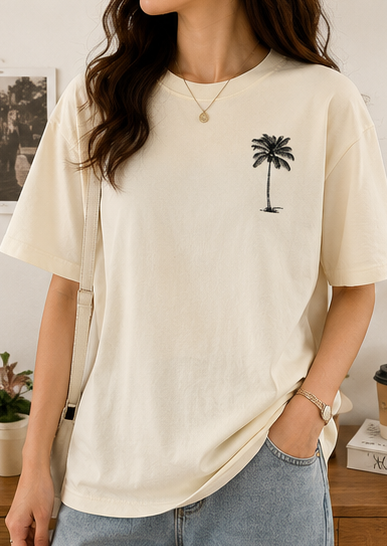 Oversized Palm Tree Graphic Printed T-Shirt
